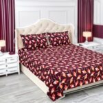 Status Contract Spring Summer Collection-2024 Cotton Rich Double Bedsheet With 2 Pillow Covers For Bed Room, Home, Hotel-120 Gsm (Maroon), 120 Tc