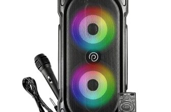 Ptron Fusion Party 40W Karaoke Bluetooth Party Speaker With 3M Wired Microphone, Punchy Sound, Vivid Rgb Lights, 6Hrs Playtime & Multiple Play Modes Bt5.0/Tf Card/Sd Card/Usb (Jet Black)