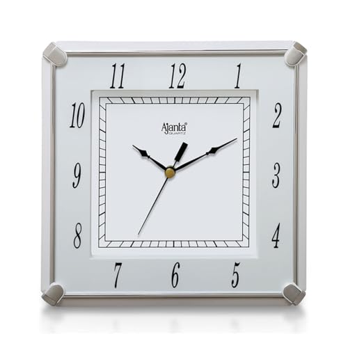 Ajanta Designer Plastic Wall Clock Battery Operated For Kitchen Home Office Clock With Large Numbers (19 X 19 X 3.5 Cm, Quartz, White, Pack Of 2) (Small)