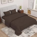 Story@Home Bedsheet Set With Comforter And Pillow 2 Cover Combo| Blanket -180Gsm & Bedsheet -300Tc | Microfiber | Brown, Stripes Pattern | Blanket Bedsheet Double Bed | Perfect For Festive Gifting