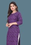 Peeluenterprise Women Printed Straight Kurta(Purple, Black)