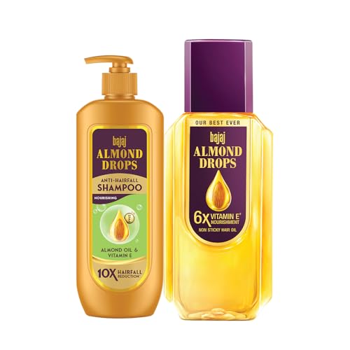 Bajaj Almond Drops Hair Nourishment Kit With 350Ml Hair Oil & 340Ml Shampoo For Hairfall Reduction & Soft, Shiny Hair