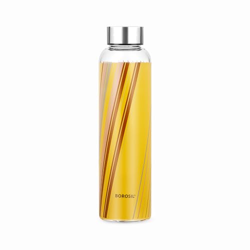 Borosil Artisan Series Prism 550 Ml Narrow Mouth Glass Bottle With Metal Lid | 100% Borosilicate, Fridge Safe, Leakproof, Easy To Carry | Store Water, Lassi, Juice, Smoothies | Dishwasher Safe