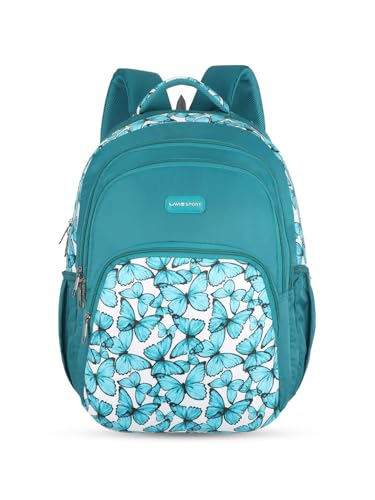 Lavie Sport Blue Fly 39L Printed School Backpack With Rain Cover For Girls (Teal)