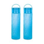 Attro O2 Spring 1000Ml Water Bottle With Easy To Carry Handle Leak-Proof Bpa Free Plastic Material- Set Of 2 Blue