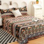 Story@Home Bedsheet For Double Bed Queen Size 240Tc Satin Finish, Microfiber Double Bed Bedsheet, 225X250Cm With 2 Pillow Covers, Beige & Black, Aztec | Perfect For Festive Gifting