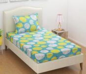 Bsb Home Premium Single Bedsheet With 1 Pillow Covers – 160 Tc Supersoft Glace Cotton – Breathable & Wrinkle Free – 2 Pcs Set | Light Green & Yellow White