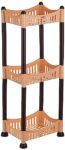 Amazon Brand – Solimo Three-Tier Multipurpose Plastic Rack For Kitchen, Living Room, Bathroom (Concave, Beige And Brown)