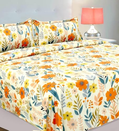 Bsb Home Kingston Collection Super King Size Bedsheets With 2 King Size Pillow Covers| Luxury Soft Sheets (3Pcs Set) |108X108 Inches, (White & Multicolour, Cotton)