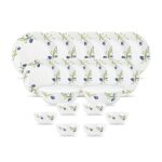 Diva By La Opala, Pearl Collection, Opal Glass Dinner Set 20 Pcs, Turquoise Trims, White