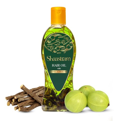 Shaastram Amla & Mulethi Herbal Hair Oil With Brahmi, Ashwagandha & 8 Ayurvedic Herbs | Hair Growth, Strengthens Hair Roots, Hair Fall & Breakage Control | Natural Hair Care For Men & Women – 180Ml