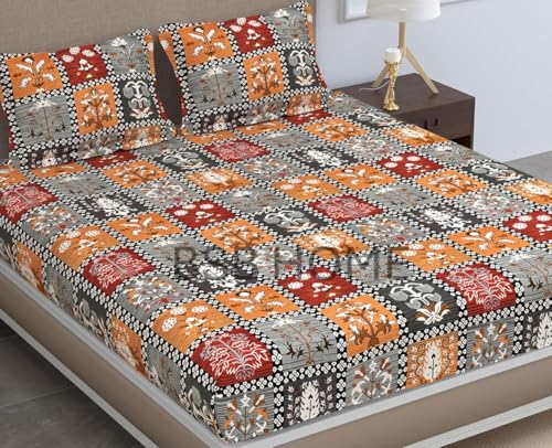 Bsb Home Pure Microfiber Jaipuri Rajasthani Print Bedsheet For Double With 2 Pillow Covers 144Tc Breathable Wrinklfree Color – Grey & Red