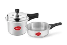 Pigeon By Stovekraft Mini Combi Aluminium Pressure Outer Lid Cooker Set, 2 And 3 Litres With Common Lid (12610) – Silver