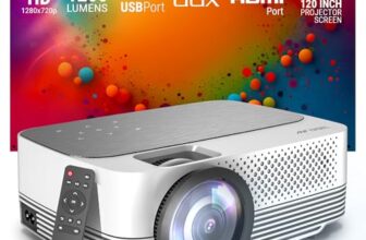Ant Esports View 511 Multimedia Led Projector – Daisy White | 720P Native & 4K Support I 1200 Lumens I Remote Control I Av/Hdmi/Usb I Upto 120″ Max Screen I Built-In Speaker, Included 120″ Screen