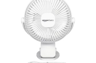 Amazon Basics Mini Fan With Multi-Utility Clip | Usb Charging | Multi-Clip Function | 9-Hour Battery Backup (White)