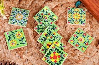 Artook Decor Decorative Ceramic Tile Mosaic Tiles, Floral Motifs, Made In India (Green, 2X2-Inches Set Of 9)