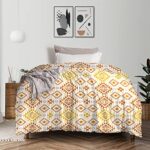 Trident Feather Tales Reversible Comforter Single Bed Blanket, 144 Thread Count, 100% Cotton Shell With 120 Gsm Polyfill, Ac Blanket Single Bed, Quilt – Aria Yellow