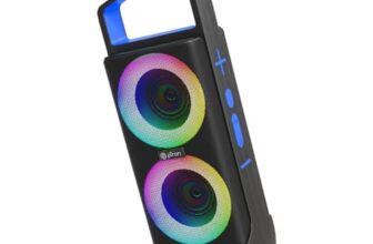 Ptron Fusion Saga 20W Bluetooth Speaker With Punchy Stereo Sound, Rgb Lights, Metal Grills, 8H Playtime, Tws Feature & Multi-Compatibility Modes-Bt5.1/Aux/Tf Card/Usb (Black/Blue)