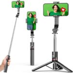 Sounce Selfie Stick With Tripod Stand, Aluminum 360 Degree Rotatable Bluetooth Selfie Stick 45 Inches Tripod For Vlogging, Live Stream, And Video Compatible With Mobile, Iphone, Gopro, Camera – Black
