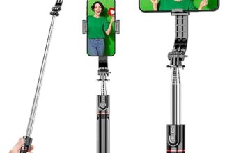 Sounce Selfie Stick With Tripod Stand, Aluminum 360 Degree Rotatable Bluetooth Selfie Stick 45 Inches Tripod For Vlogging, Live Stream, And Video Compatible With Mobile, Iphone, Gopro, Camera – Black