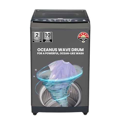 Haier 8 Kg 5 Star Oceanus Wave Technology Toughened Glass Fully Automatic Top Loading Washing Machine (Hwm80-826Dnzp, Magic Filter, Softfall, Near Zero Pressure, Titanium Grey)