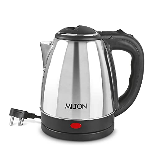 Milton Euroline Go Electro 1.5 Stainless Steel Electric Kettle, 1.5 Litres, Silver, Power Indicator, 1500 Watts, Auto Cut-Off, Detachable 360 Degree Connector, Boiler For Water, Instant Noodles