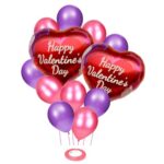 Amfin (Pack Of 13) Happy Valentine Day Heart Shape Foil Balloon Bouquet With Pink & Purple Balloons Decoration Items
