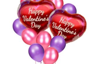 Amfin (Pack Of 13) Happy Valentine Day Heart Shape Foil Balloon Bouquet With Pink & Purple Balloons Decoration Items