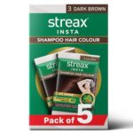 Streax Insta Shampoo Hair Colour For Women And Men, Dark Brown- Pack Of 5 | 100% Grey Coverage In 5 Minutes | Long Lasting, Easy To Use