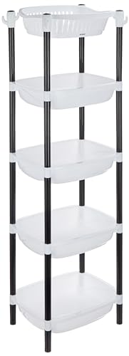 Amazon Brand – Solimo Five-Tier Multipurpose Plastic Rack For Kitchen, Living Room, Bathroom (Xl, Black And White)