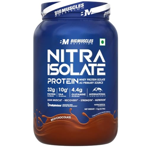 Bigmuscles Nutrition Nitra Isolate [1Kg, Rich Chocolate] | 32G Protein | 10G Eaa | Whey Protein With Prohydrolase Enzyme Tech. For Faster Absorption | Improved Strength, Faster Recovery & Muscle Building