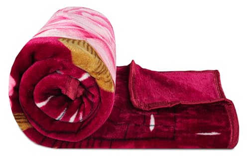 Bsb Home® Premium Super Soft Cloudy Printed Mink Double Bed Blanket For All Season, Ultrasoft & Cozy Single Ply Blanket | |220 X 230 Cm (Coffee Brown & Beige & Red, Pack Of 1) | Tc – 280