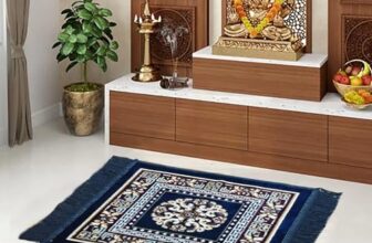 Status Traditional Carpet/Pooja Mat|Square Shape|Mat For Home Temple | Pooja Assan 18X18 Inch (Blue)