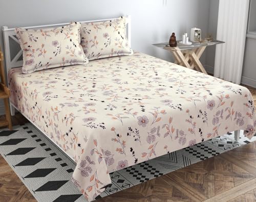 Bsb Home Premium Pure Cotton 220 Tc Flat Double Bed Bedsheets For Summer Breathable | Wrinklefree (Size-220 X 230 Cm) With 2 Pillow Covers (Size-18 X 28 Inches, Off White)