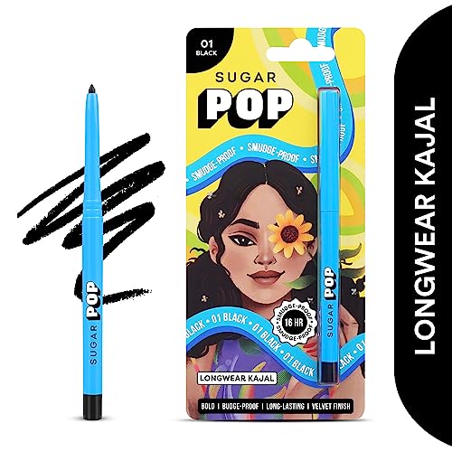 Sugar Pop 16Hr Longwear Kajal | Waterproof & Smudge-Proof | Intense Matte Finish | Sunflower Seed Oil & Vitamin E | Velvet Smooth Application | Transfer-Proof | 0.3Gm – Black