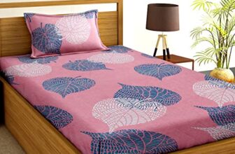 Bsb Home® 100% Cotton 160 Tc Big Flower Printed Single Bedsheets With 1 King Size Pillow Cover, (60X90 Inches, 4 X 6 Feet, Pink,White & Blue)