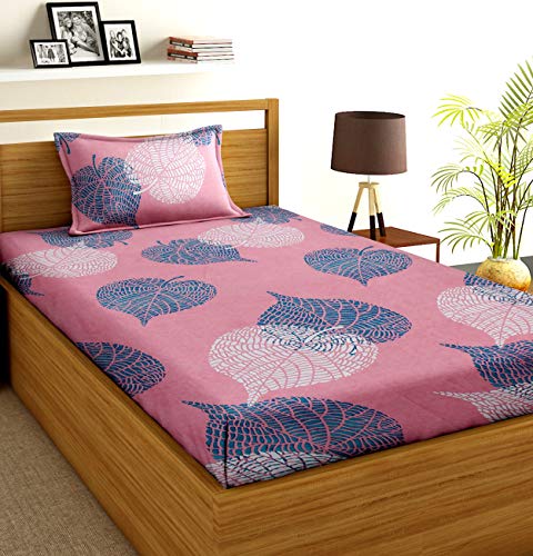 Bsb Home® 100% Cotton 160 Tc Big Flower Printed Single Bedsheets With 1 King Size Pillow Cover, (60X90 Inches, 4 X 6 Feet, Pink,White & Blue)