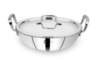 Bergner Be Essentials Tripro Triply Stainless Steel 24Cm Kadai, 3.1 L Kadhai, Less Oil Use, Healthy Cooking, Faster And Even Heat Distribution, Easy To Clean – Induction Bottom And Gas Stove Ready