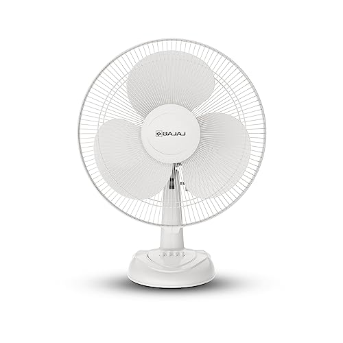 Bajaj Frore Neo Table Fan 400 Mm | Table Fans For Home & Office |Aerodynamically Balanced Blades| 100% Coppermotor| Highair Delivery|3-Speed Control| 2-Yr Warranty 【White】