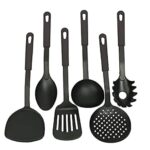 Non-Stick Safe Nylon Kitchen Tool Set – 6-Pieces Of Cooking Essentials – Turner, Ladle, Spaghetti Server, Slotted Spoon & More In Black