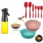 210Ml Food-Grade Oil Sprayer Bottle, 2Pcs Air Fryer Liner & Baking Tray With 6 Silicone Spatulas – Ultimate Cooking Kit For Healthy Frying, Baking, And Grilling