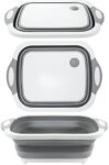 Foldable 3-In-1 Kitchen Chopping Board With Dish Tub, Draining Basket & Wash Basin For Fruit, Veg & Food Prep