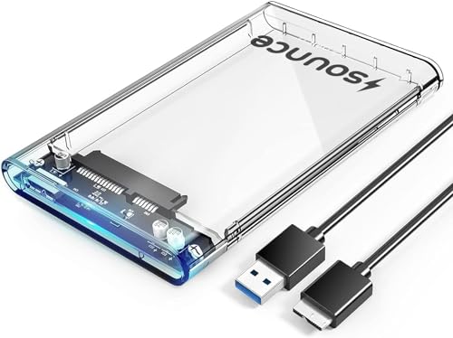Sounce 2.5″ Sata Ssd Enclosure Case, Usb 3.0 To Sata Tool-Free External Hard Disk Case With Fast Transfer Speed Up To 5 Gbps & Up To 4Tb Storage Capacity Compatible With 2.5 Ssd / Hdd