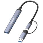 Sounce Usb + Type C 4 Port Usb Hub 3.0 With 5 Gbps Superspeed Data Transmission,1*Usb 3.0 Ports, 3*Usb 2.0 Port,Sleek Metal Design Type C Hub For Laptop, Macbook, Chromebook & Smartphones (Grey)