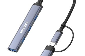 Sounce Usb + Type C 4 Port Usb Hub 3.0 With 5 Gbps Superspeed Data Transmission,1*Usb 3.0 Ports, 3*Usb 2.0 Port,Sleek Metal Design Type C Hub For Laptop, Macbook, Chromebook & Smartphones (Grey)