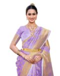 Prijari Women’S Pure Soft Silk Kanjivaram Saree For Wedding Functions Banarasi Style Sari With Unstitched Blouse Piece (Lowender)