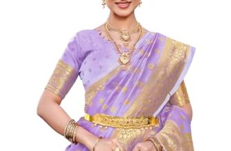 Prijari Women’S Pure Soft Silk Kanjivaram Saree For Wedding Functions Banarasi Style Sari With Unstitched Blouse Piece (Lowender)