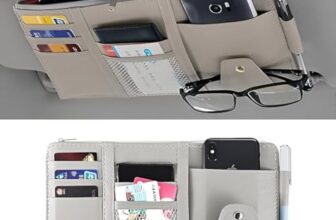 Car Sun Visor Organizer | Pu Leather Multi-Pocket Holder For Sunglasses, Pen, Cards, And Small Documents | Zipper & Net Storage Pouch(Multicolor)