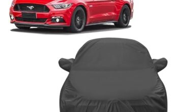 Sulfar 100% Water Resistant Car Body Cover Compatible With Mirror For Ford Mustang (Triple Stitched, Full Bottom Elastic, Dark Grey)