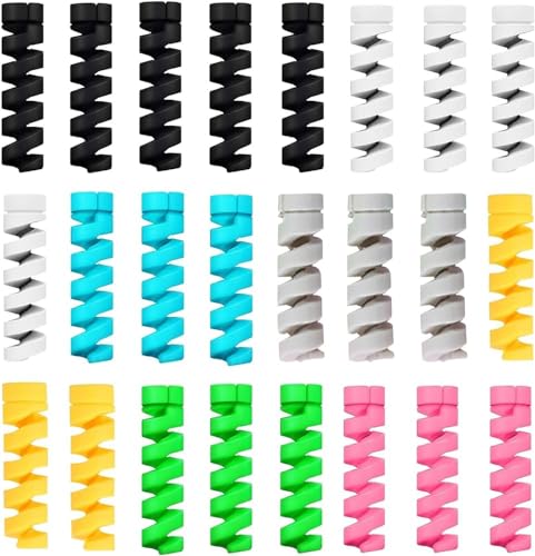 Sounce 25 Pcs Spiral Cable Protectors & Wire Protectors Spring Wire For All Wired Accessories For Usb Charger, Data Cable, Headphones, Macbook, Laptop, Elastic Cord Saver (Multi-Color)